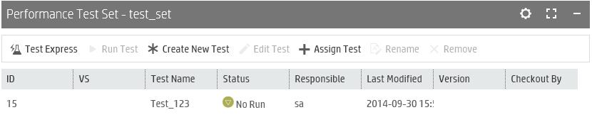 Chapter 4: Running Performance Tests a. Click the button. The Assign Test to Test Set dialog box opens. b. Select your test and click OK.