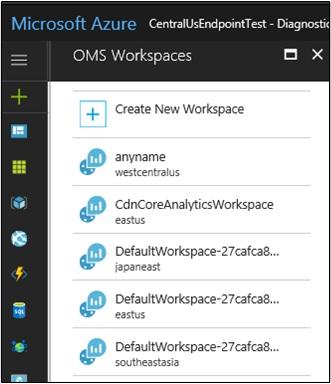 3. Click Create New Workspace. 4. Enter a new OMS workspace name. An OMS workspace name must be unique and contain only letters, numbers, and hyphens; spaces and underscores are not allowed. 5.