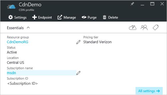 Create a new CDN endpoint To create a new CDN endpoint for your storage account 1. In the Azure portal, navigate to your CDN profile. You may have pinned it to the dashboard in the previous step.