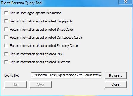 Additional administration components 1 On the Start menu, point to All Programs, DigitalPersona Pro, User Query Tool.