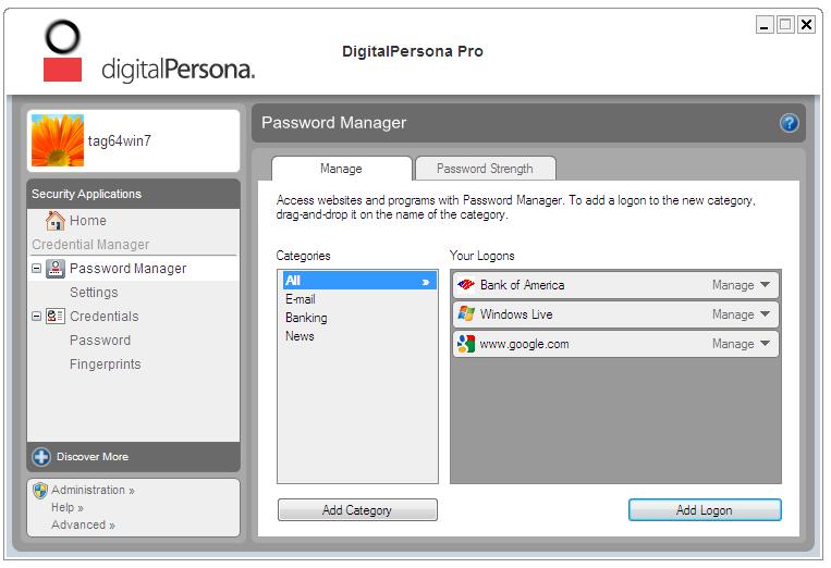 See the DigitalPersona Pro Administrator Guide for full details including a list of supported card readers and cards. To enroll a credential 1 Open the DigitalPersona Pro dashboard.