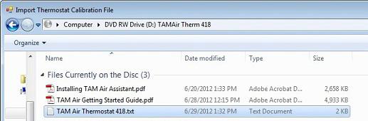 Figure 12 New > Import Thermostat Calibration File.