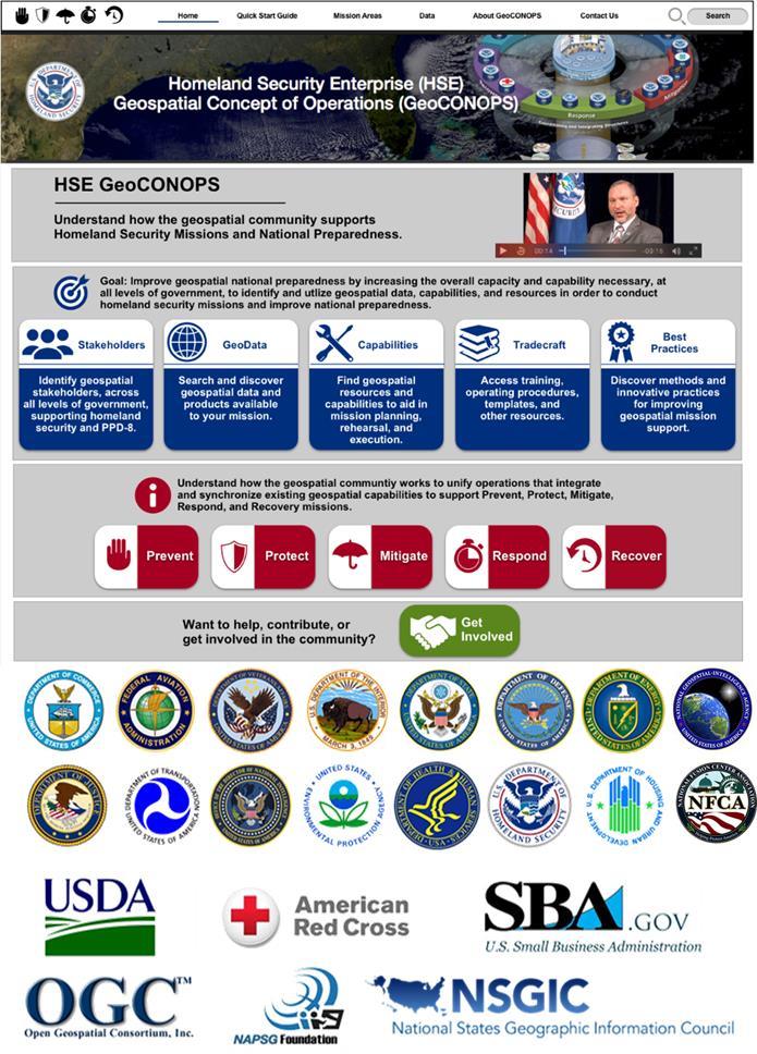 HSE GeoCONOPS DHS and Mission Partners developed the GeoCONOPS to: Identify geospatial stakeholders, across all levels of government, by mission or organization Find geospatial resources and