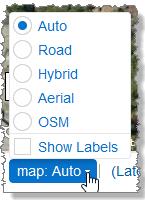 Switching between map types Figure 3-5: The Map Type list Selecting the Auto option displays the best available Pictometry image for the current location.