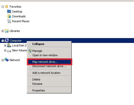 2. In the windows explorer of the Symantec Enterprise Vault system right click on the Computer node and select Map network drive popup menu option as shown in the Figure 12 Figure 12: Map network