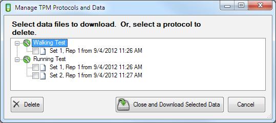 device. To download data, select Manage Protocols and Data on TPM.