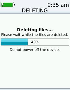 Wait for the progress bar to complete before attempting to power down the device Figure 26: The file deletion process.