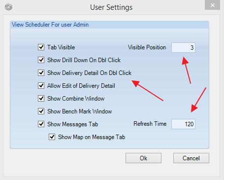 Choose the following options from the View Scheduler For user Admin Tab Visible Show Drill Down on Dbl Click Show Delivery Edit on Dbl Click Allow Edit of Delivery Detail
