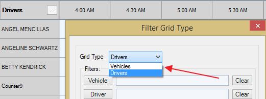 option Choose Vehicle or Driver from Grid Type