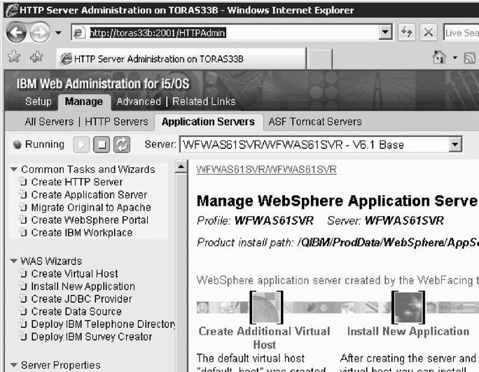 7. Select your WebSphere Application Server server instance from the Server list. Make sure the server instance is running by clicking the Run button to the left of the server instance. 8.