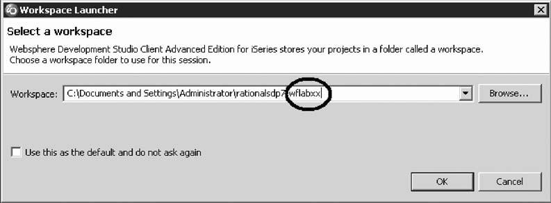 A dialog appears asking you for the workspace location, unless you used the product before and selected not to show this dialog again. The workspace contains all the information about your projects.