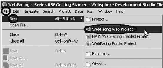 You are ready to start the WebFacing project wizard to create a WebFacing project. You have accessed unique views and tools targeted towards the WebFacing tasks through the WebFacing perspective.