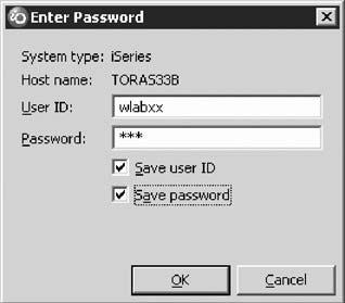 Select the Save password check box. n. Click OK. A connection to the iseries server gets established.
