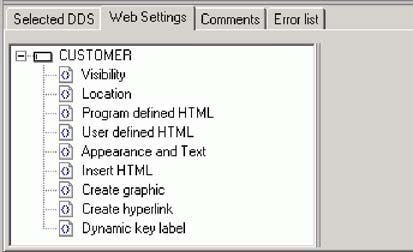 To create an hyperlink for the option field: a. Click the SCREEN1 tab. b. Locate the Web Settings tab. c. Place the cursor on line 8, column 7.