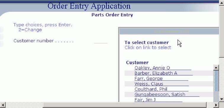 The customer selection window appears and the customer fields are shown as links. Also notice the changed text and the non-visible option column.