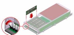 1. Remove the DIMM access panel from the CPU/Memory board. Push the tabs inward until you can lift the access panel free of the CPU/Memory board. 2.