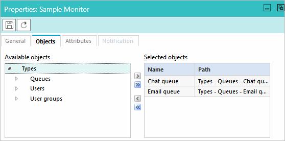 4. Next, go to the Objects tab and select objects to be monitored. Select from users, user groups, and queues.