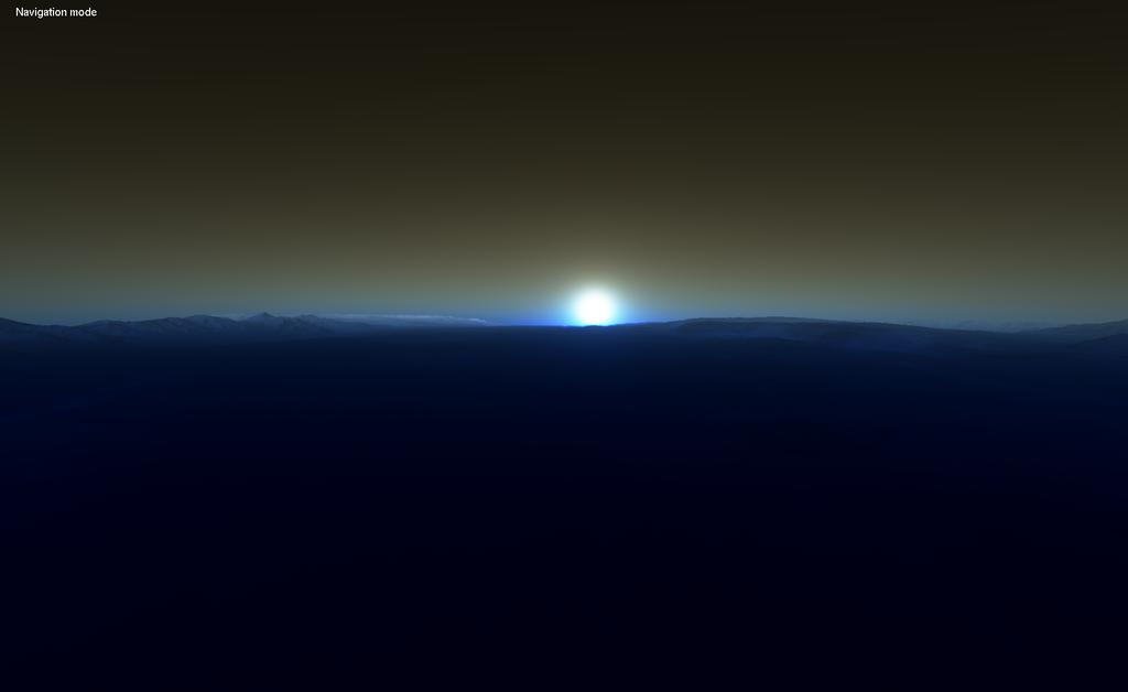 Figure 6: Sunset visualized by the atmosphere renderer runtime while draining about 10% of the planetary rendering engine s framerate.