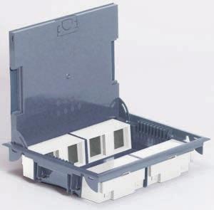Floor boxes with height reduced to 65 mm Conform to standard NF EN 60 670 IP30 - IK07 For technical space 65 mm For renovation with reduced height technical floor or for concrete floor Supplied with