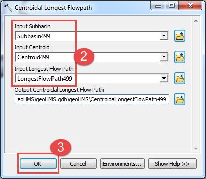 1. Select Centroidal Longest Flowpath from the Characteristics drop-down menu. 2.