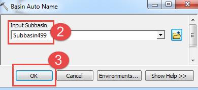 1. Select Basin Auto Name from the Parameters drop-down menu. 2.