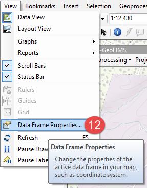 12. Select Data Frame Properties from the View menu. 13.