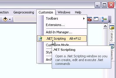 net Scripting Tool. In the Customize menu of ArcMap choose Extensions.