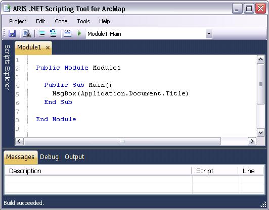 Finally click Run to run the sub Module1.Main and the name of the current ArcMap document will be shown. 6.2 Edit In the.net Scripting window you can edit your scripts in a tabbed editor.