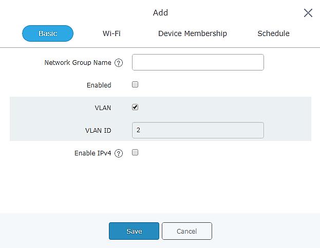 Figure 27: Add a New Network Group When editing or adding a new network group, users will have four tabs to configure: Basic: Used to name the network group, and set a VLAN ID if adding a new network