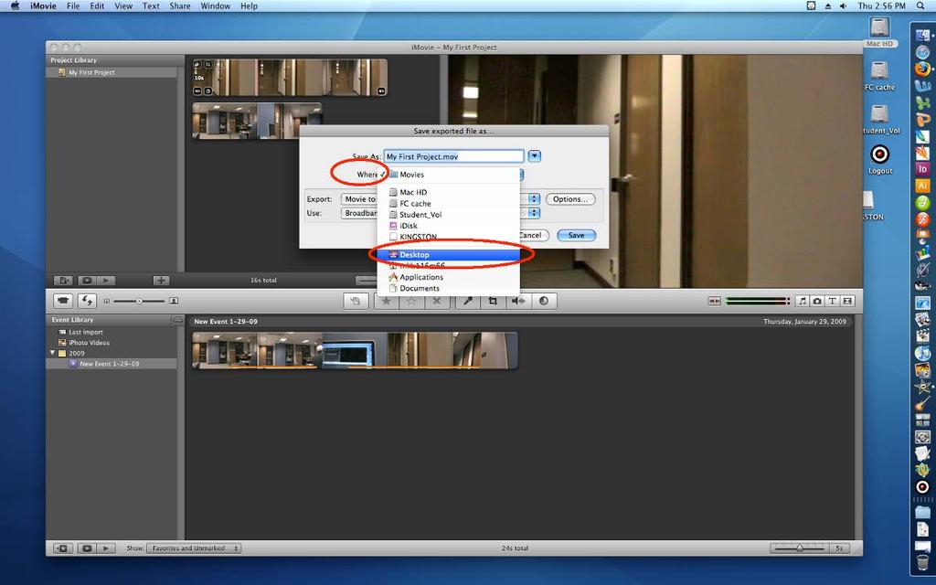 This screenshot shows the Where: tab being changed to Desktop. Note: Do not select your flash drive in this step, as that will make the compression process take significantly longer.