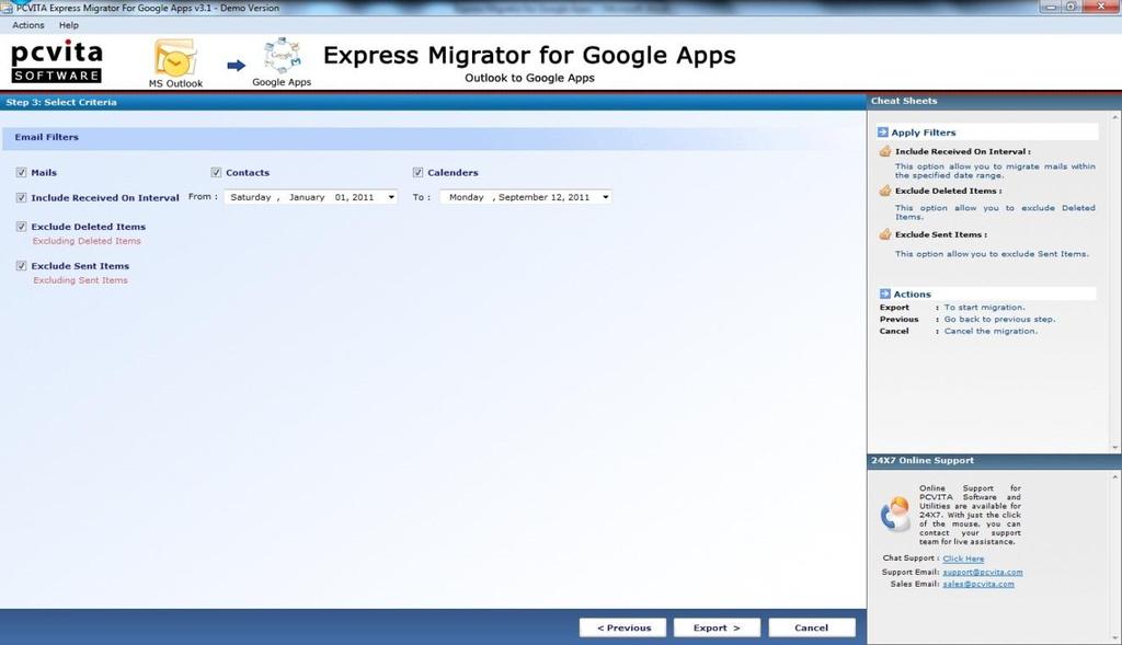 the entire deleted mails, contacts and calendars while migration In addition,