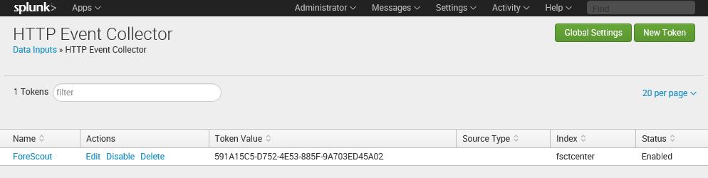To create a data input for Event Collector messaging: 1. In the Splunk console, select Settings>DATA>Data inputs.