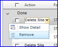 by using the Remove link in the Action dropdown menu of an individual job summary.