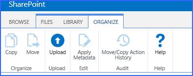 Ribbon and Context Menus From within the Shareoint list or library screens, you will see a new tab at the top of your page which will display a ribbon with selection-specific options available.