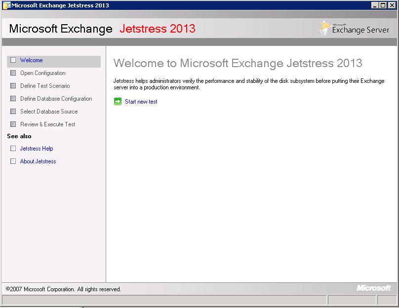 7.2.2 Profile configuration and prepare Jetstress databases 1. Start the Jetstress GUI (Jetstresswin.exe).