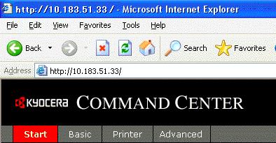 2. COMMAND CENTER Pages To connect to COMMAND CENTER with a web browser. 1 Run the web browser. 2 In Address, enter the printing system IP address as the URL.