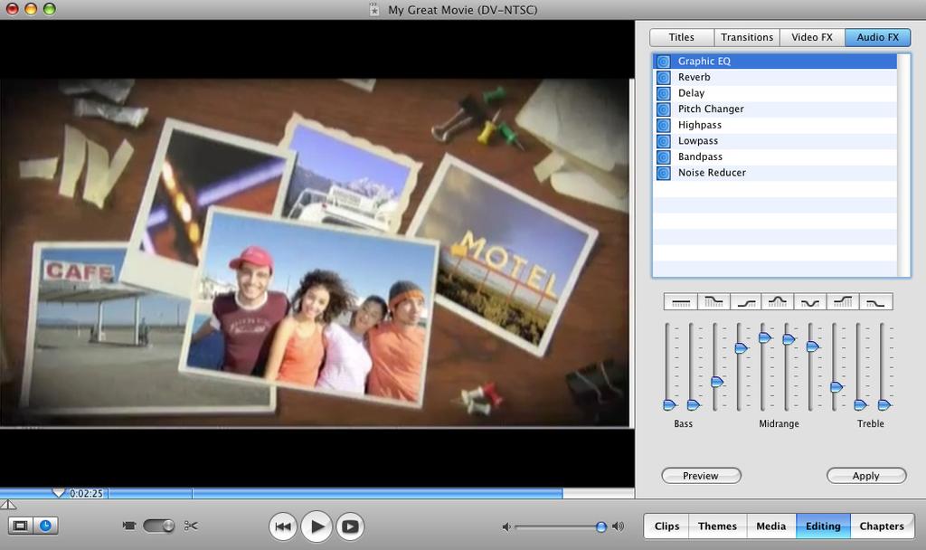 Adding Effects This is an advanced section; the details are for users with a good understanding of imovie. This section explains some of the audio effects that you can add to your sound clips.