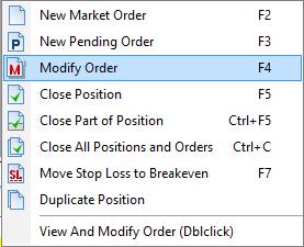 Modifying Orders After you placed some orders (market or pending), you can change most of their settings.