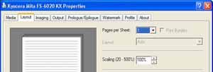 Printing Multiple Pages Per Sheet You can print by arranging multiple pages of the source document on a single sheet of paper. When this function is enabled, the Scaling option is disabled. 1.