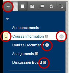 2. Editing the Course Menu Most courses are created from a template with menu items for Announcements, Course Information, Course Documents and Assignments.