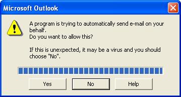 A Progress window appears. 6. If you are using Microsoft Outlook, you may get the following warning: 7. Click Yes.