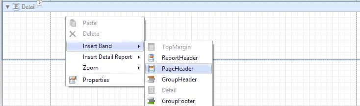 Adding a Report Title, Date, and Time 2. Add a title INFOMASTER REHAB REPORT and a date to the top of every page. To do this, a Page Header Band needs to be added to the report.