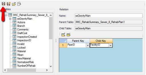 One or more pair of columns can be used as keys. In this example, PipeID from Rehab Summary and FacilityID from Pipe table will be selected as the keys.