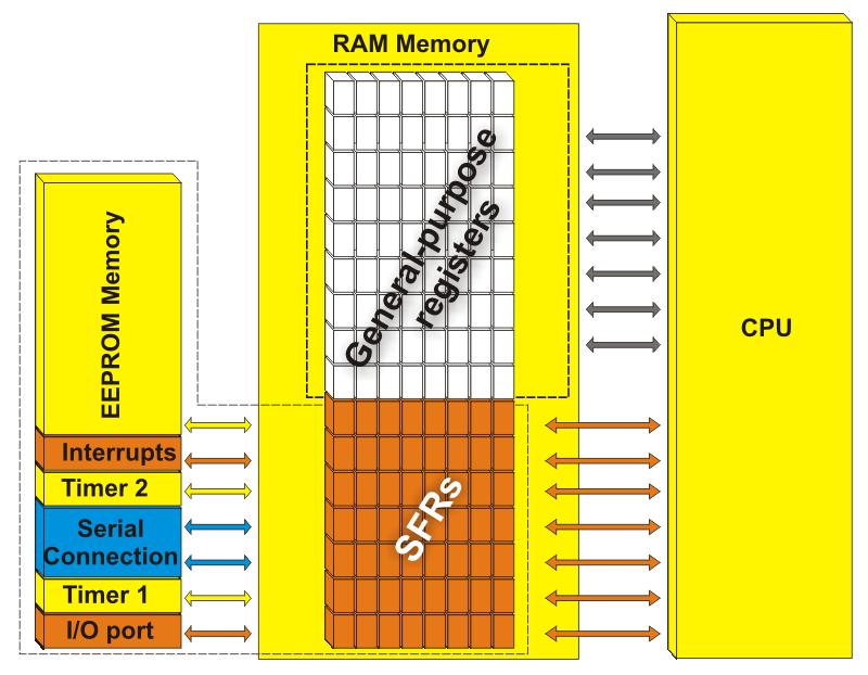 SFRs ( Special Function Registers ) SFRs are a particular part of memory whose purpose is defined in advance by the producer.