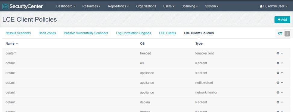 Log Correlation Engine Client Policies The LCE Client Policies page contains a list of all the client policies currently available to be used by LCE clients.