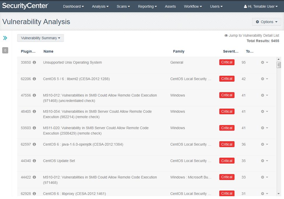 Vulnerability Analysis The Vulnerabilities display screen is the focal point for the display and analysis of vulnerabilities from either the cumulative or mitigated vulnerability database.