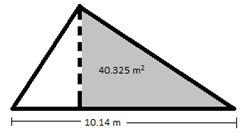 8. The larger triangle below has a base of 10.14 m; the gray triangle has an area of 40.325 m. a. Determine the area of the larger triangle if it has a height of 12.2 m. b. Let be the area of the unshaded (white) triangle in square meters.