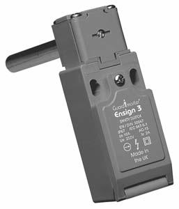 Interlock Hinge Ensign 3 General 1-2-Opto-electronics 3-Interlock Logic Power The Ensign 3 is a hinge-actuated safety-interlock switch designed to fit at the hinge point of guards.