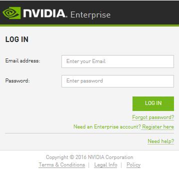 Getting Your NVIDIA Software 1. Visit the NVIDIA Licensing Center. If you have just created your account, wait until you are directed automatically to log in.