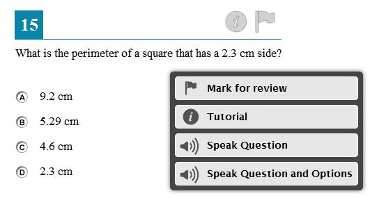Text-to-Speech Speak Tool Students who will use text-to-speech (TTS) can use the Speak tool to listen to passages and/or test items and answer options. Figure 42.